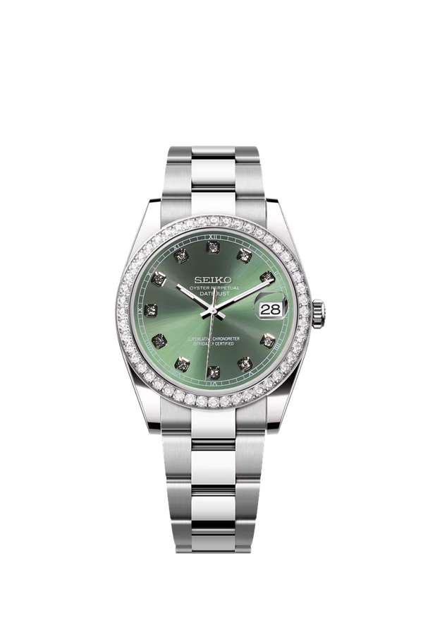 Date-Just | Olive Gem, Gem Bezel Oyster