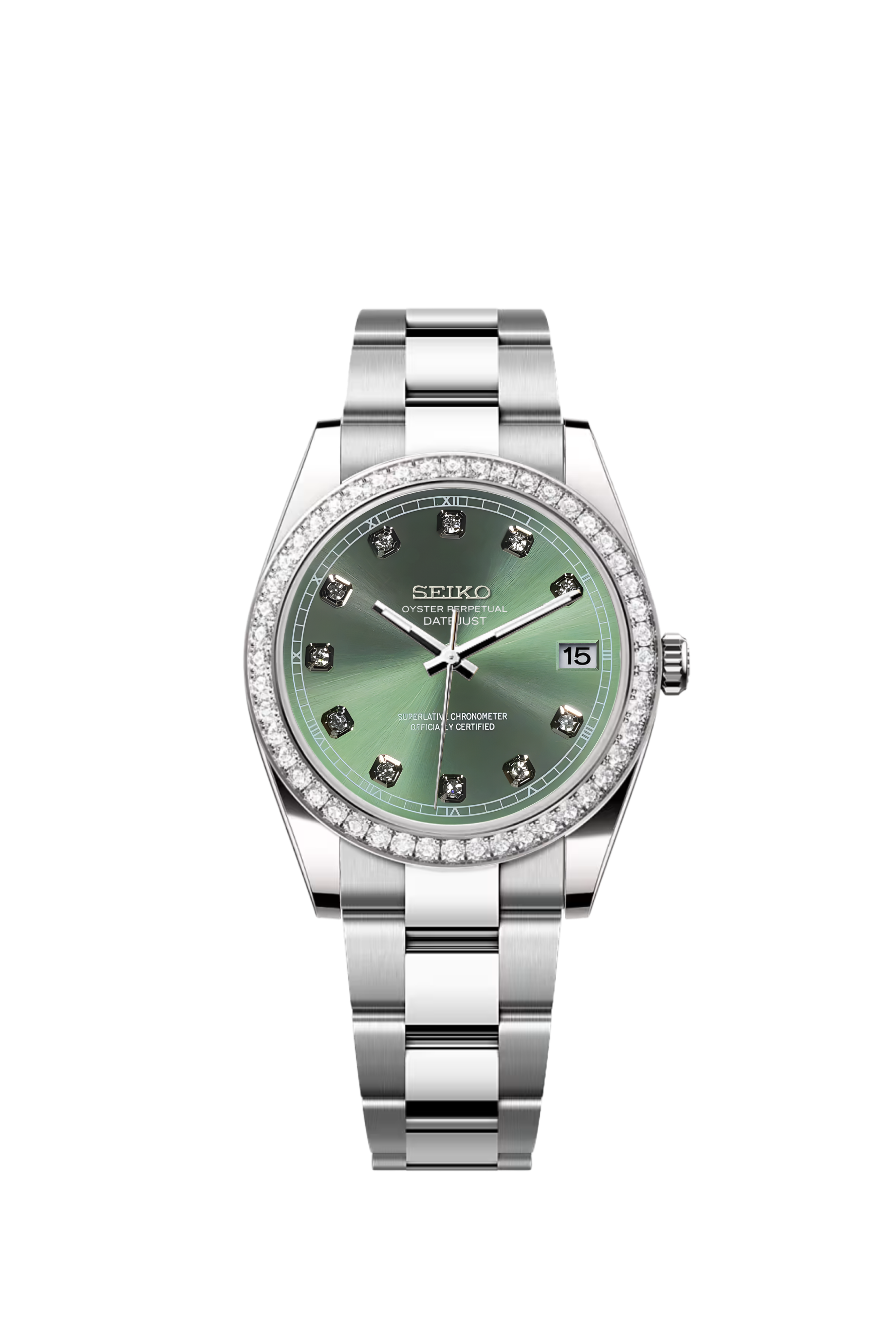 Date-Just | Olive Gem, Gem Bezel Oyster