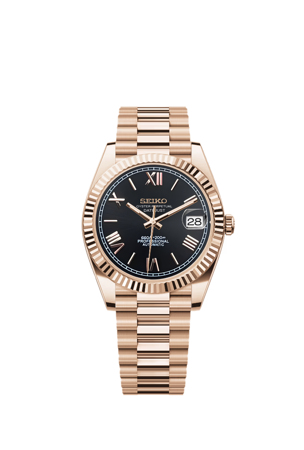 Date-Just | Black Roman Numeral Full Rose Gold Presidential
