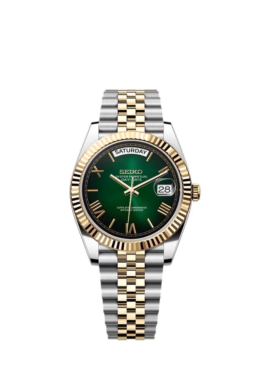 Day-Date | Green Ombre Roman Numeral Two Tone Gold