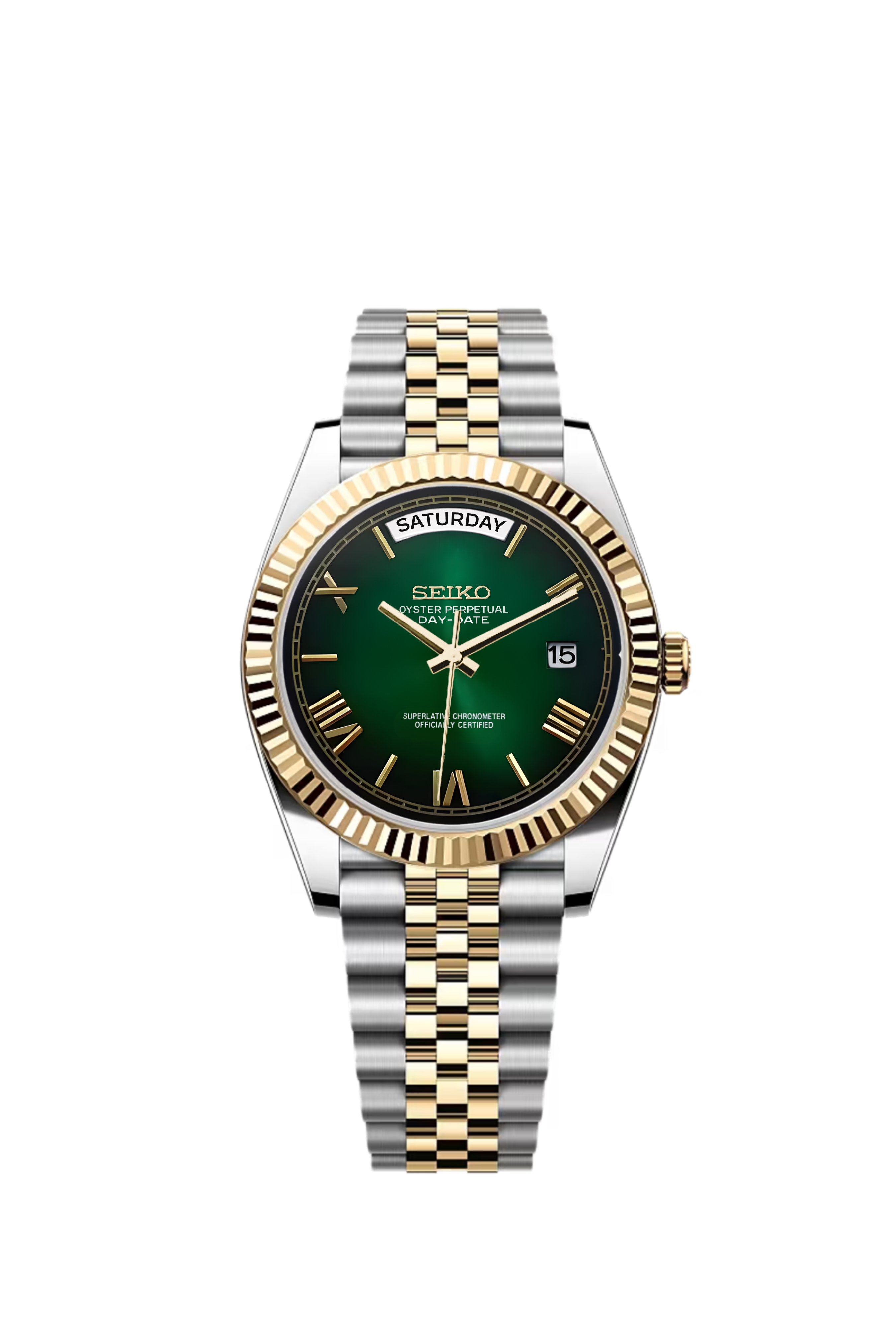 Day-Date | Green Ombre Roman Numeral Two Tone Gold