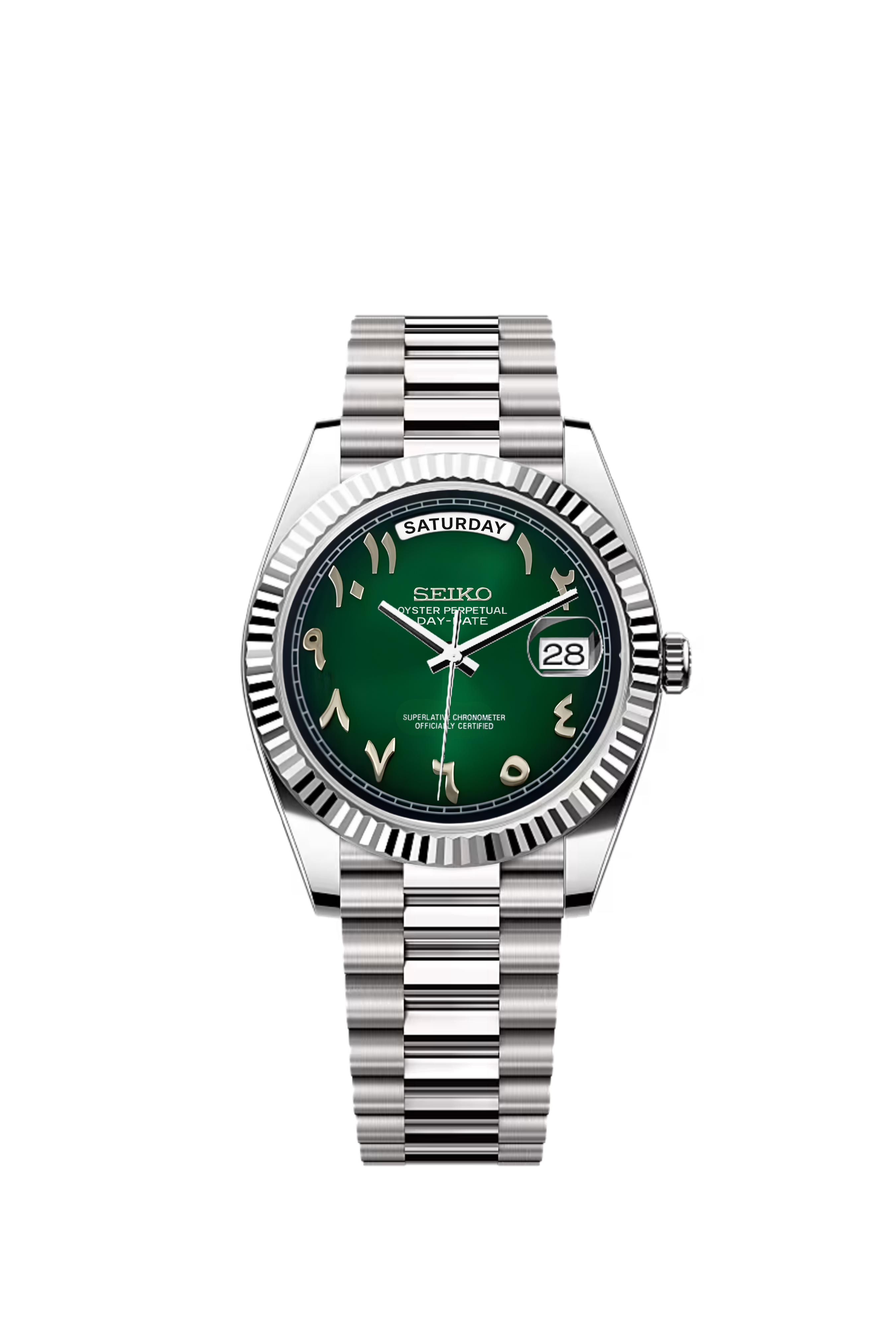 Silver Green Arabic Day-Date