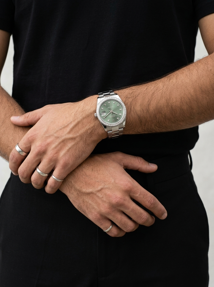 Date-Just | Olive Gem, Gem Bezel Oyster