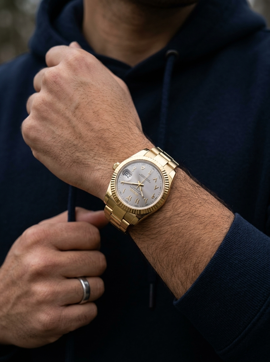 Date-Just | White Radial Arabic Full Gold Oyster