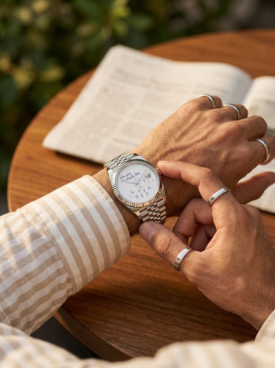 Date-Just | White Who Cares, I'm Already Late