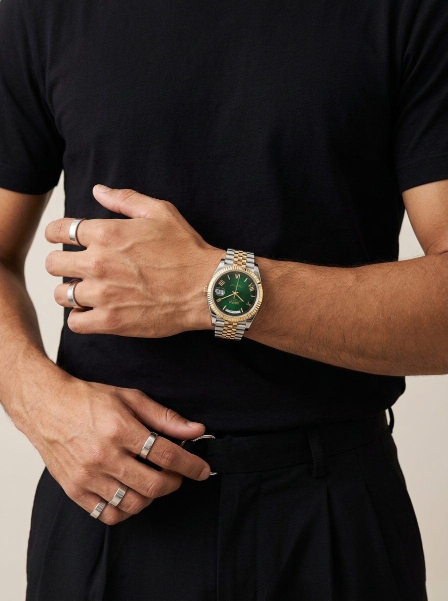 Day-Date | Green Ombre Roman Numeral Two Tone Gold