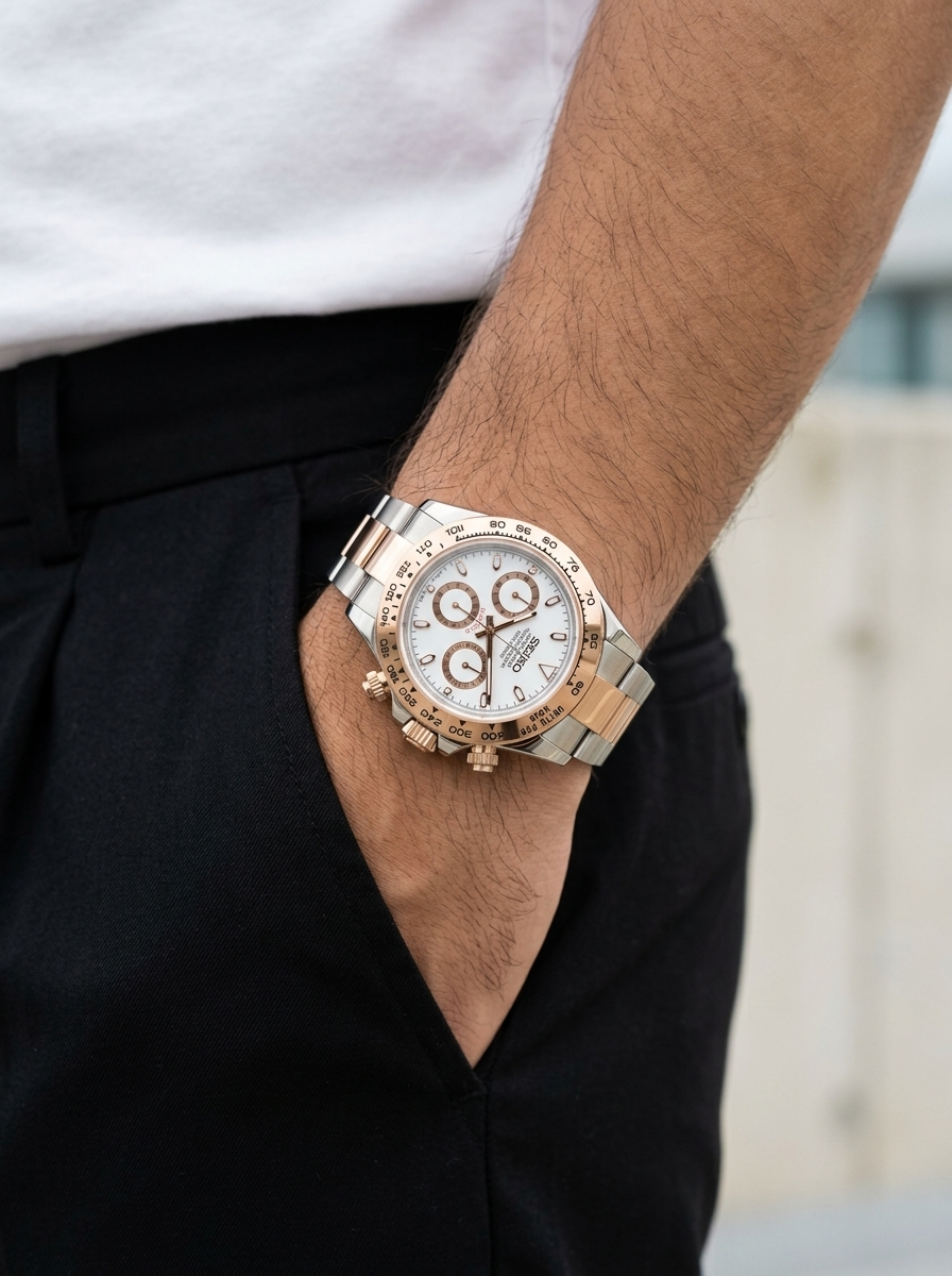 Daytona | White Two-Tone Rose Gold Chronograph