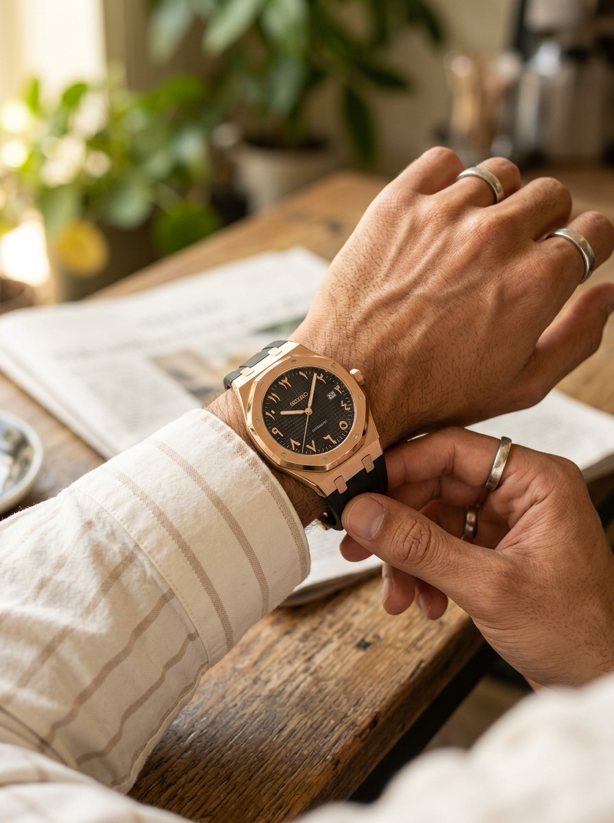 Royal Oak | Black Arabic and Rose Gold Rubber