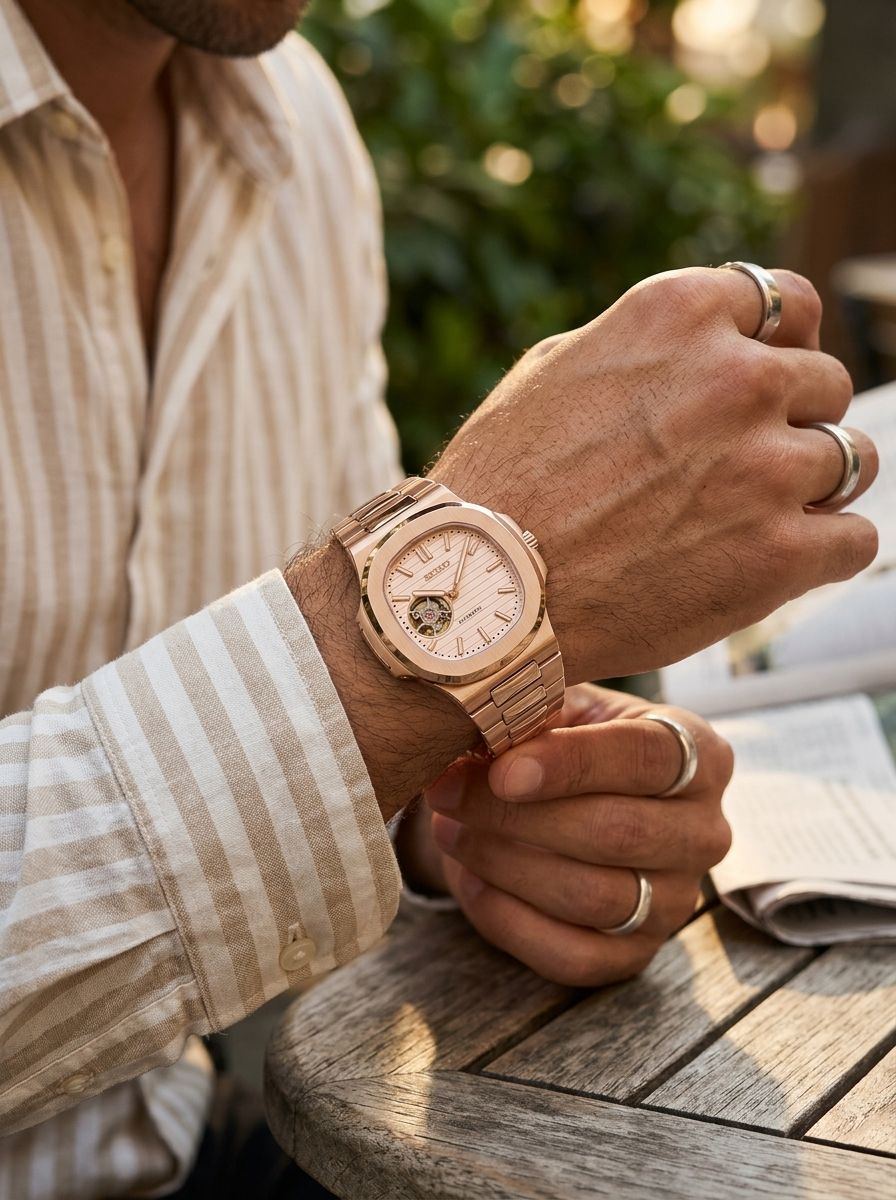 Nautilus | White Open Heart Rose Gold
