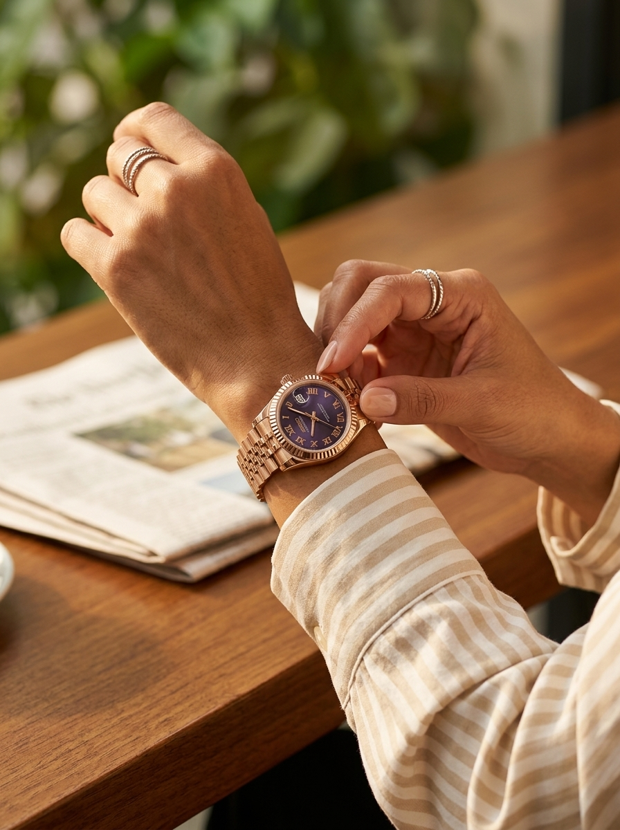 Ladies Date-Just | Purple Roman Numeral Full Rose Gold