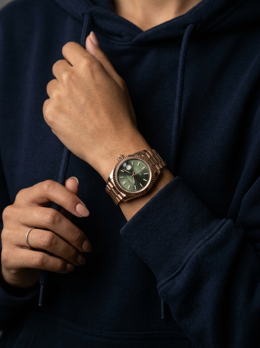 Ladies Date-Just | Olive Full Rose Gold
