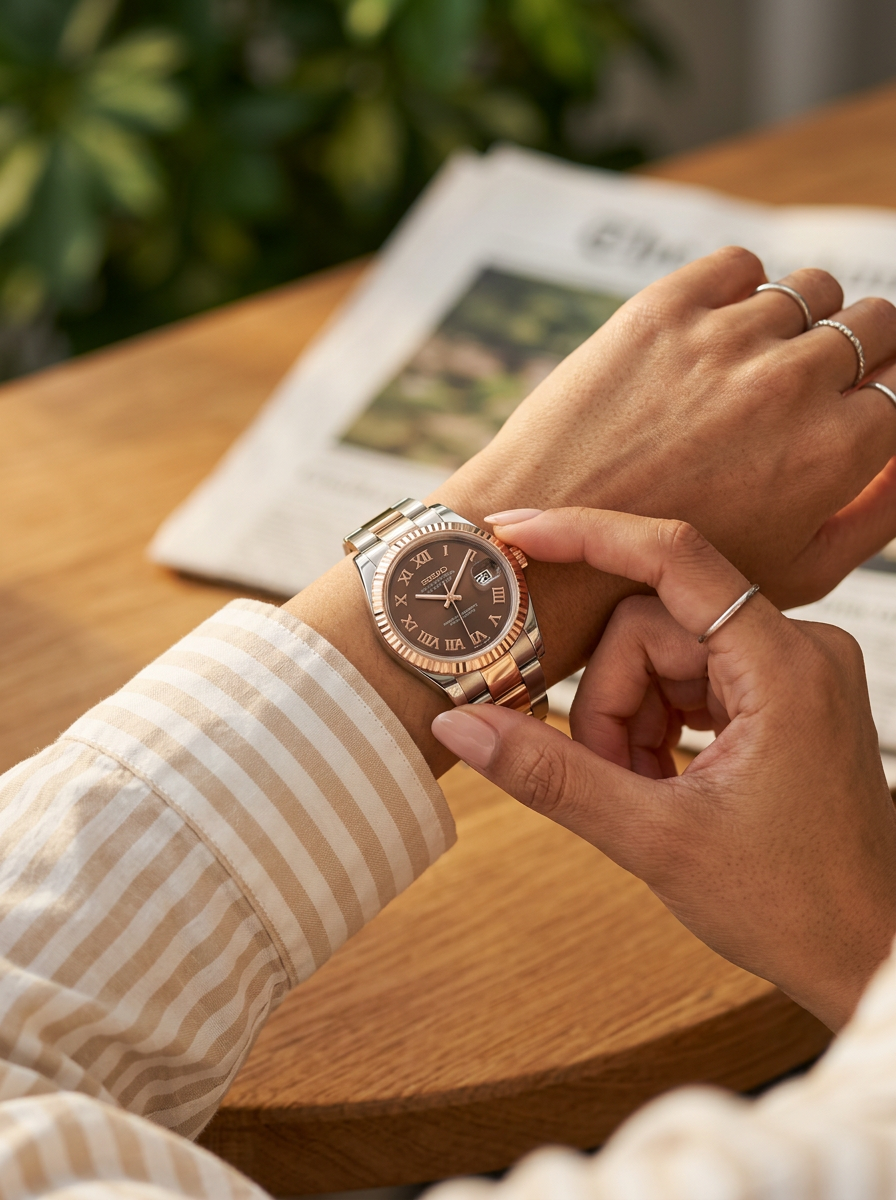 Ladies Date-Just | Brown Roman Two-Tone Rose Gold